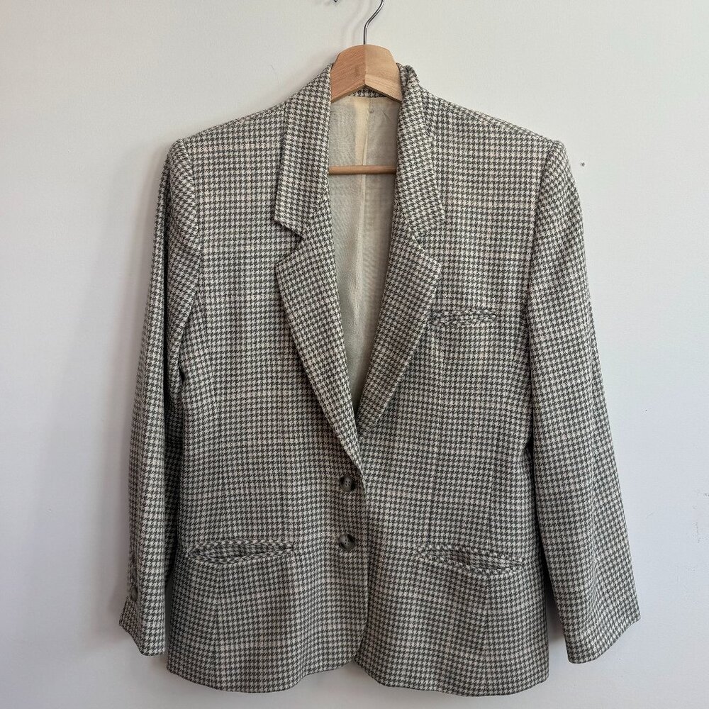 Vintage Petite Sophisticate 100% Gray/Ivory Wool Houndstooth Blazer (Size 6P)
